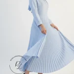 roseland-homepage 4 پیراهن میدی آبی روشن زنانه - پایین تنه پیلیسه - روی سینه پیلیسه - روی سینه مرواریددوزیشده - تا مچ پا - طراحی و دوخت خانه عروس رزلند