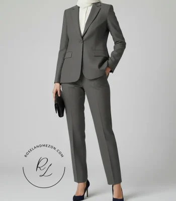 کت و شلوار زنانه رسمی رنگ طوسی طراحی و دوخت خانه عروس رزلند