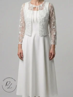 ست پیراهن سفید عقد محضری با رویی دانتل - خانه عروس رزلند