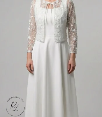 ست پیراهن سفید عقد محضری با رویی دانتل - خانه عروس رزلند